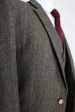 Dark Green Herringbone 3 Piece Suit