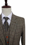 Retro Brown Plaid 3 Piece Suit