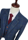 Retro Check Blue Tweed 3 Piece Suit