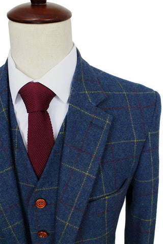 Retro Check Blue Tweed 3 Piece Suit