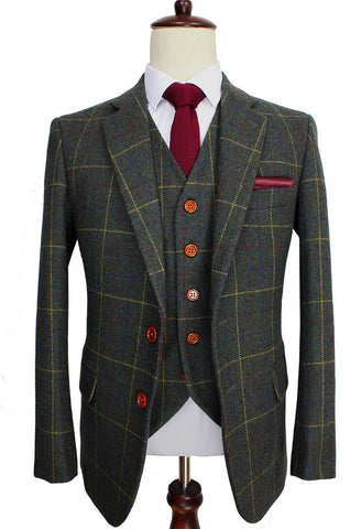 Retro Check Green Tweed 3 Piece Suit