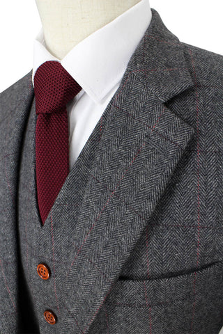 Retro Grey Herringbone Tweed 3 Piece Suit