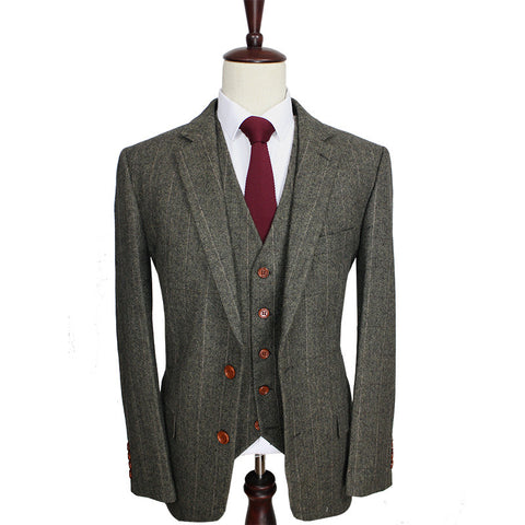 Dark Green Herringbone 3 Piece Suit