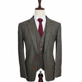 Dark Green Herringbone 3 Piece Suit