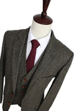 Dark Green Herringbone 3 Piece Suit